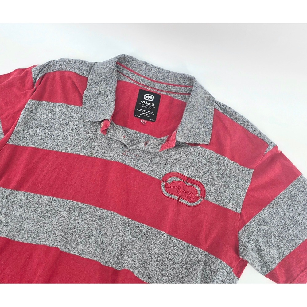 Ecko Unltd Vintage Striped Polo Shirt Size 2XL Mens Red Gray Streetwear Y2K